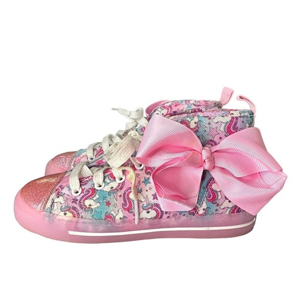 Jojo Siwa Bow High Top Glutter Unicorn Pink Sneakers Lace Up - Picture 2 of 10